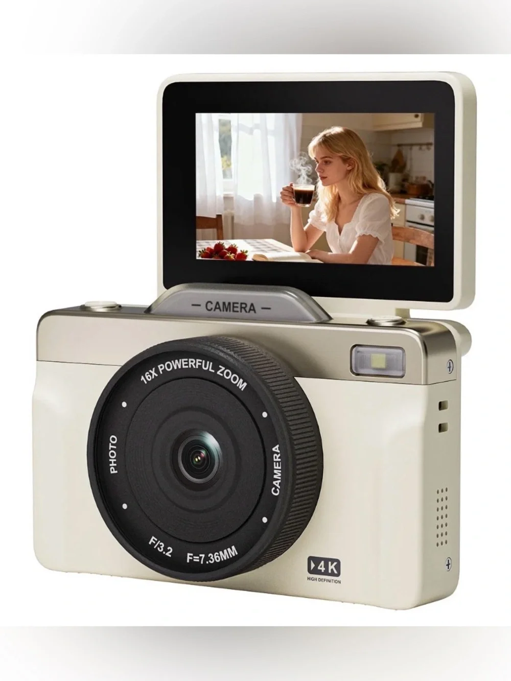 4K Digital Camera with 16X Zoom Anti Shake, 3